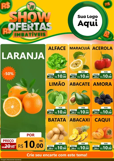Modelo de Encarte para Encarte A4 Vertical com o tema Show de Ofertas Imbatíveis para Hortifrúti