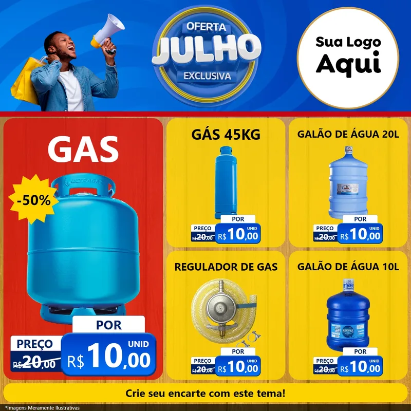 Modelo de Rede Social para Feed Facebook com o tema Oferta Exclusiva, Julho para Água e gás