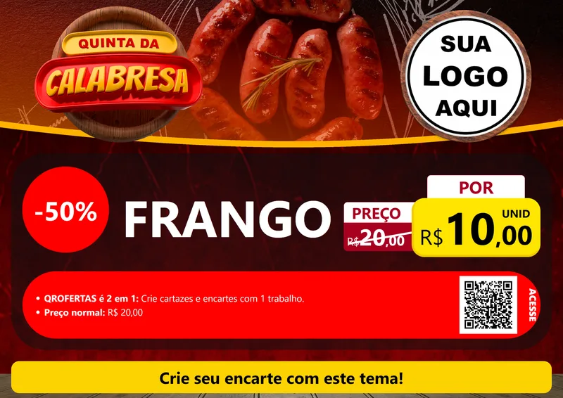 Modelo de Cartaz para Cartaz A4 Horizontal com o tema Quinta da Calabresa para Assados