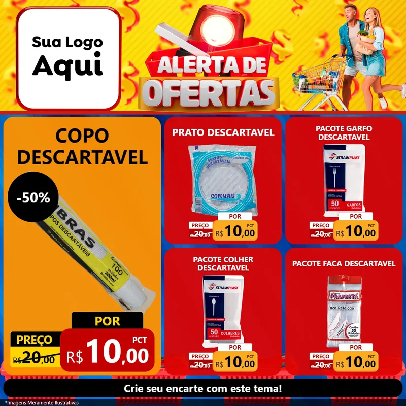 Modelo de Rede Social para Feed Facebook com o tema Alerta de Ofertas para Embalagens
