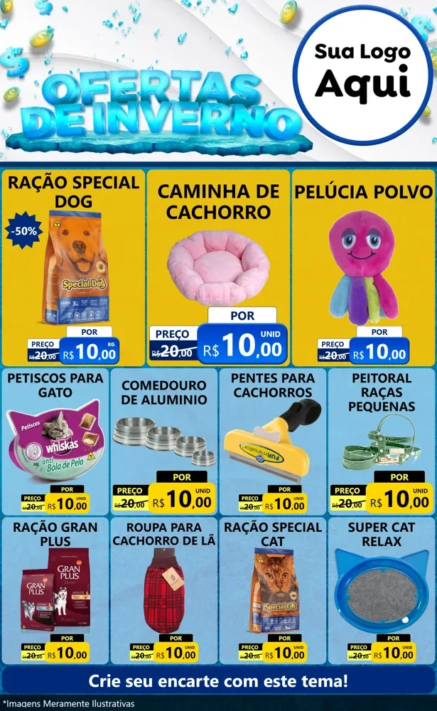 Modelo de Encarte para Encarte Grande com o tema Ofertas de Inverno para Pet Shop