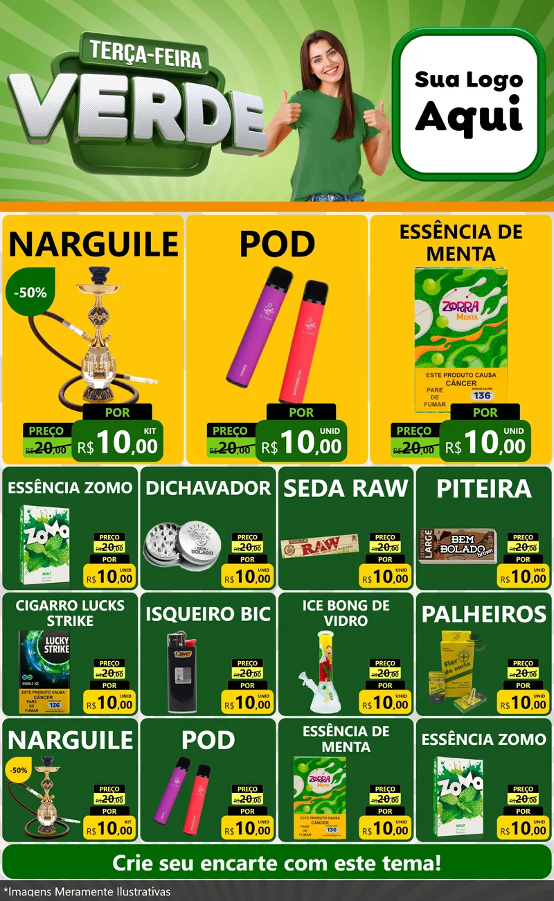 Modelo de Encarte para Encarte Grande com o tema Terça - Feira Verde para Tabacaria