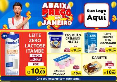 Modelo de Encarte para Encarte A4 Horizontal com o tema Abaixa Preço em Janeiro para Frios e Laticínios