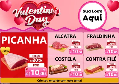 Modelo de Encarte para Encarte A4 Horizontal com o tema Valentine's Day para Açougue