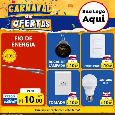 Modelo de Rede Social para Feed Facebook com o tema Carnaval de Ofertas para Materiais Elétricos