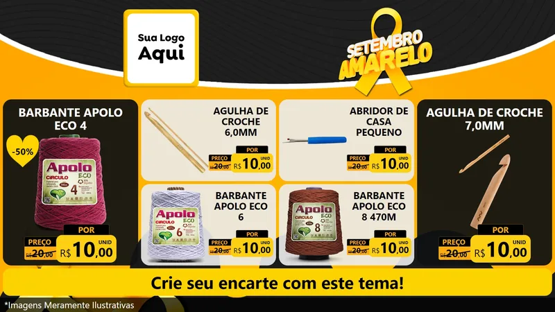 Modelo de TV para TV Horizontal com o tema Setembro Amarelo para Armarinho e Aviamentos