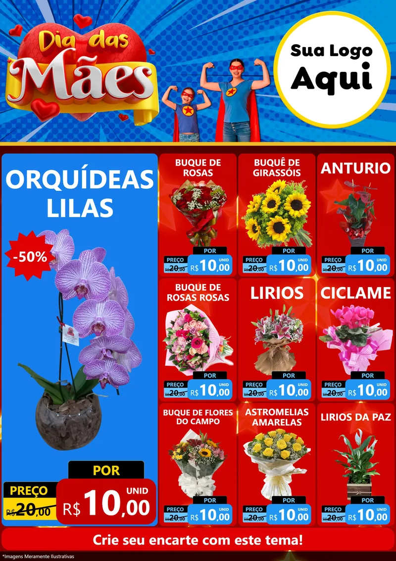 Modelo de Encarte para Encarte A4 Vertical com o tema Dia das Mães para Floricultura e jardim