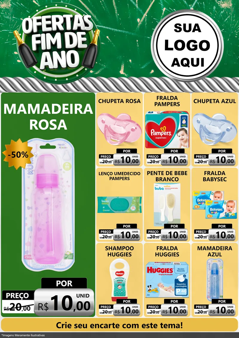 Modelo de Encarte para Encarte A4 Vertical com o tema Ofertas Fim de Ano para Bebês