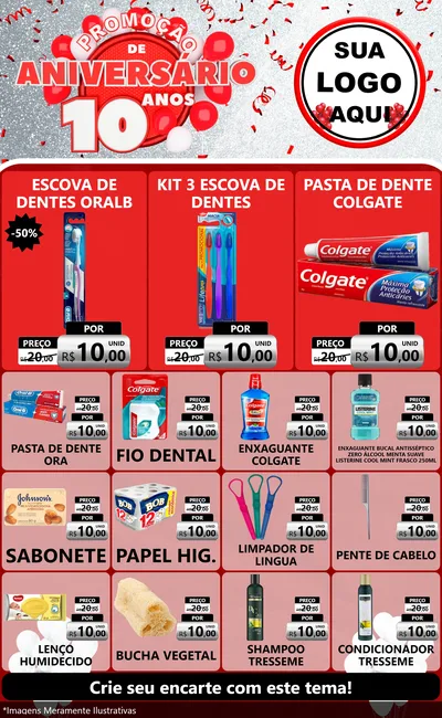 Modelo de Encarte para Encarte Grande com o tema Promoção de Aniversário - 10 Anos para Higiene Pessoal
