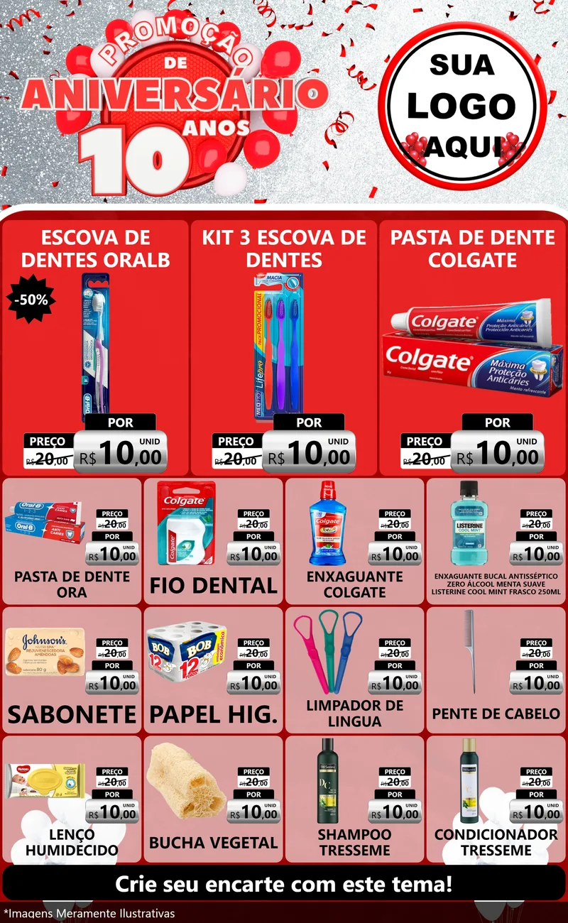 Modelo de Encarte para Encarte Grande com o tema Promoção de Aniversário - 10 Anos para Higiene Pessoal