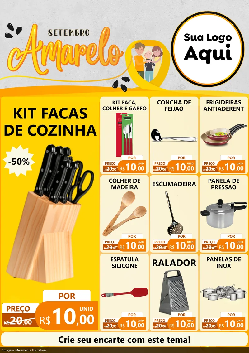Modelo de Encarte para Encarte A4 Vertical com o tema Setembro Amarelo para Utilidades Domésticas