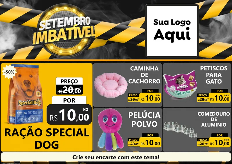 Modelo de Encarte para Encarte A4 Horizontal com o tema Setembro Imbatível para Pet Shop