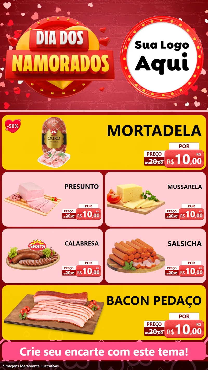 Modelo de TV para TV Vertical com o tema Dia Dos Namorados para Frios e Laticínios