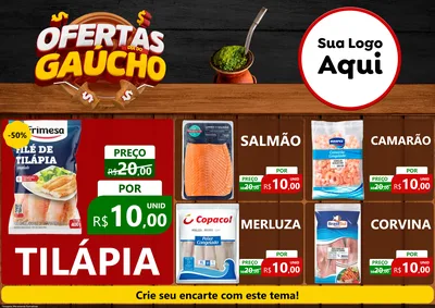 Modelo de Encarte para Encarte A4 Horizontal com o tema Ofertas Dia do Gaúcho para Peixaria
