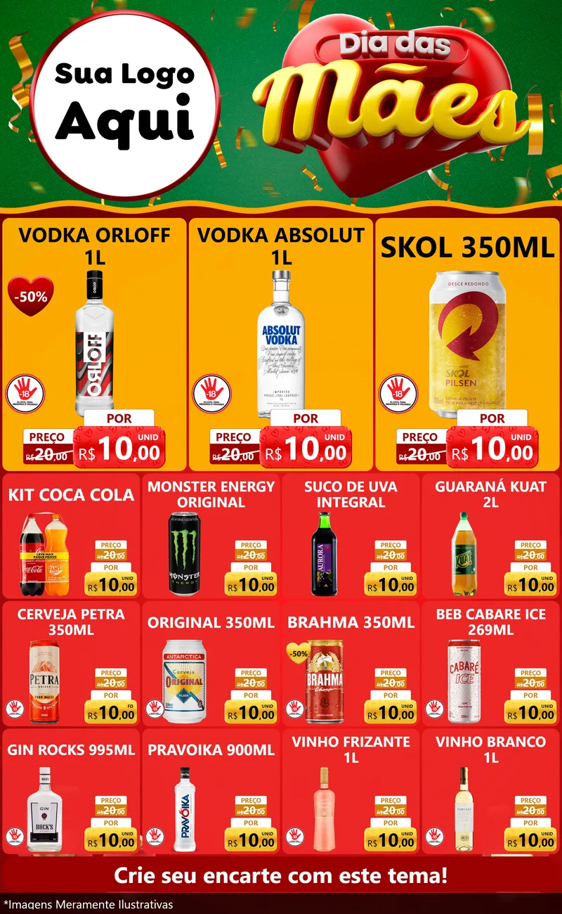Modelo de Encarte para Encarte Grande com o tema Dia das Mães para Distribuidora de bebidas