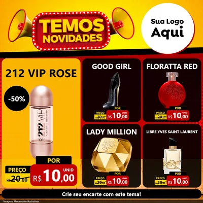 Modelo de Rede Social para Feed Facebook com o tema Temos Novidades para Perfumes