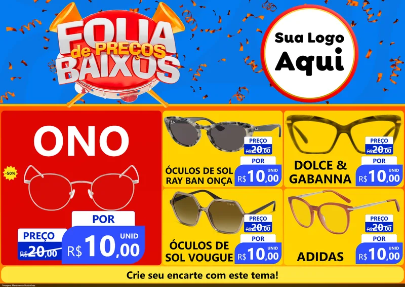 Modelo de Encarte para Encarte A4 Horizontal com o tema Folia de Preços Baixos para Óticas