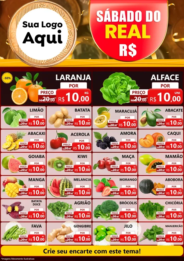 Modelo de Encarte para Encarte A4 Vertical com o tema Sábado do Real para Hortifrúti