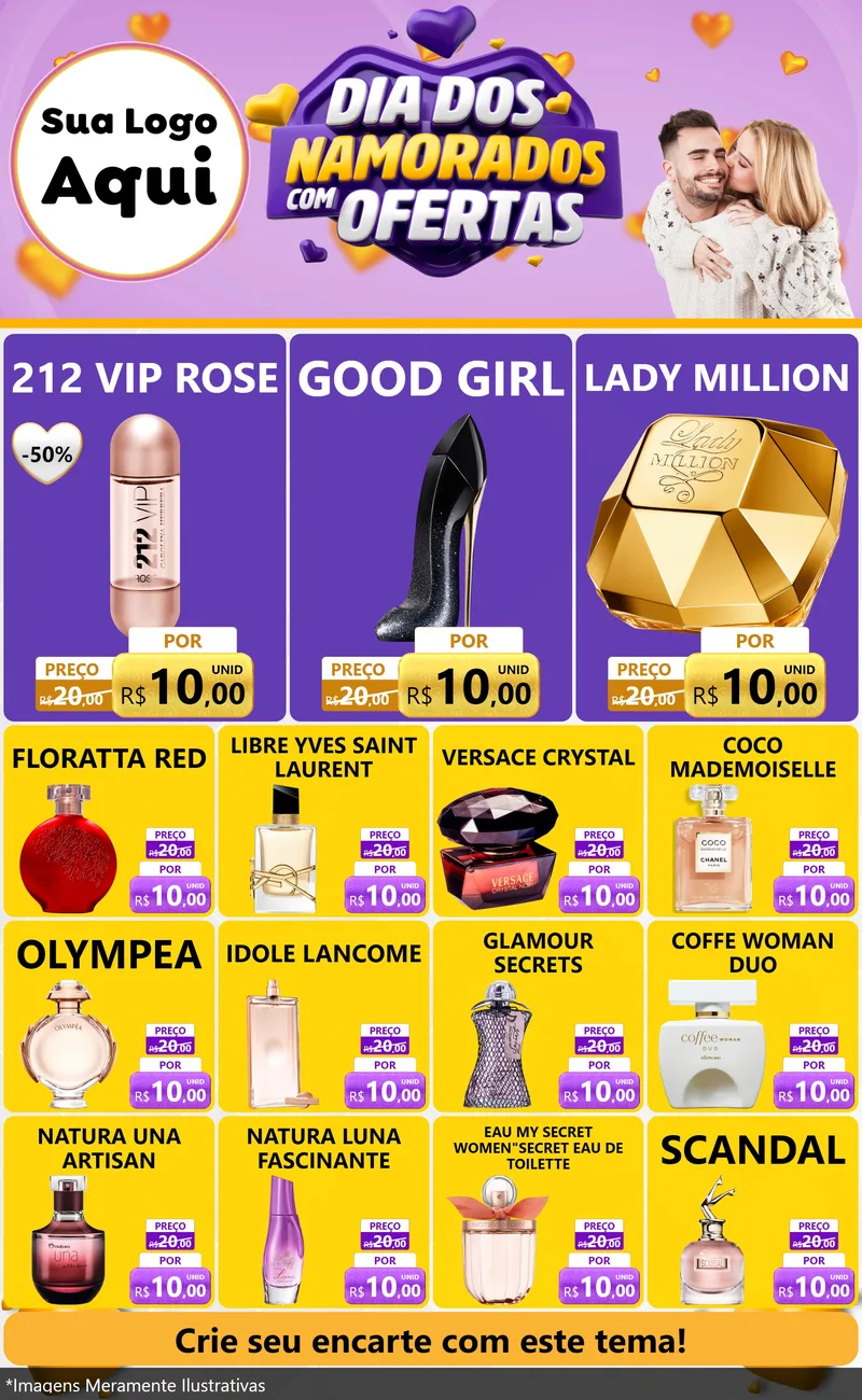 Modelo de Encarte para Encarte Grande com o tema Dia Dos Namorados Com Ofertas para Perfumes