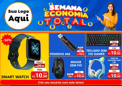 Modelo de Encarte para Encarte A4 Horizontal com o tema Semana Economia Total para Informática