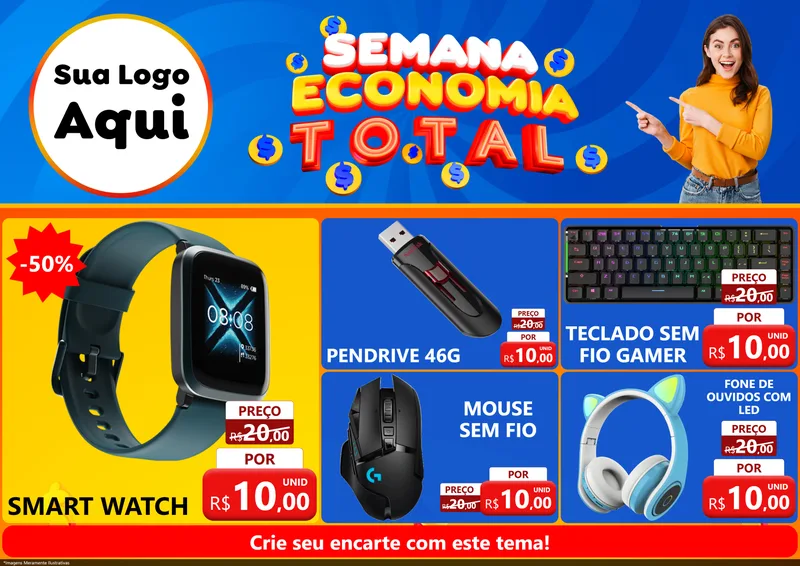 Modelo de Encarte para Encarte A4 Horizontal com o tema Semana Economia Total para Informática