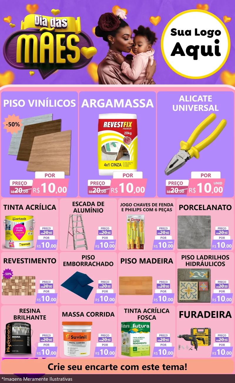 Modelo de Encarte para Encarte Grande com o tema Dia das Mães para Material para Construção