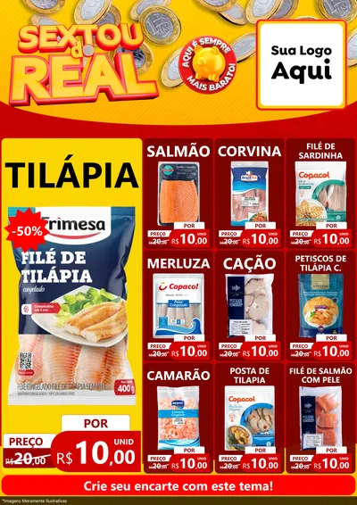 Modelo de Encarte para Encarte A4 Vertical com o tema Sextou do Real para Peixaria