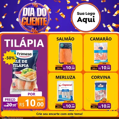 Modelo de Rede Social para Feed Facebook com o tema Dia do Cliente para Peixaria