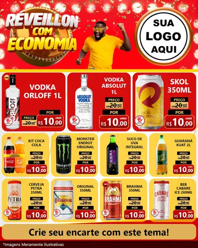 Modelo de Rede Social para Feed Instagram com o tema Réveillon com Economia para Distribuidora de bebidas