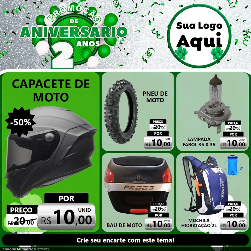 Modelo de Rede Social para Feed Facebook com o tema Promoção de Aniversário - 2 Anos para Moto peças