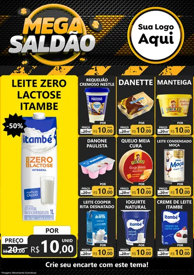 Modelo de Encarte para Encarte A4 Vertical com o tema Mega Saldão para Frios e Laticínios
