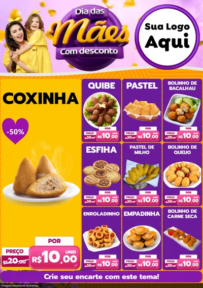 Modelo de Encarte para Encarte A4 Vertical com o tema Dia das Mães com Desconto para Salgadaria