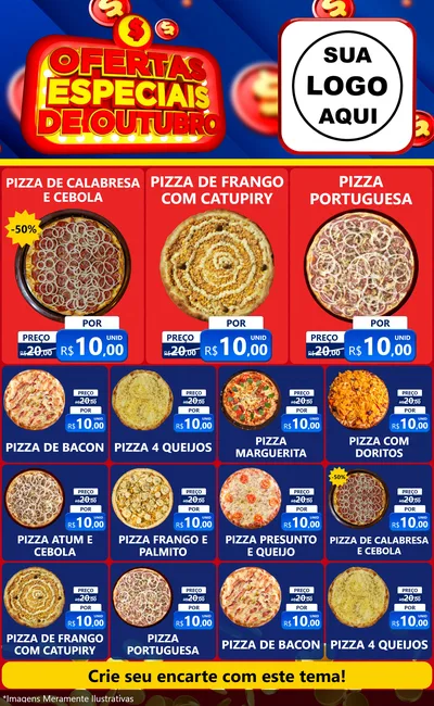 Modelo de Encarte para Encarte Grande com o tema Ofertas Especiais de Outubro para Pizzaria
