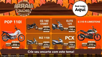 Modelo de TV para TV Horizontal com o tema Arraiá de Julho - Junina para Concessionaria de Motos