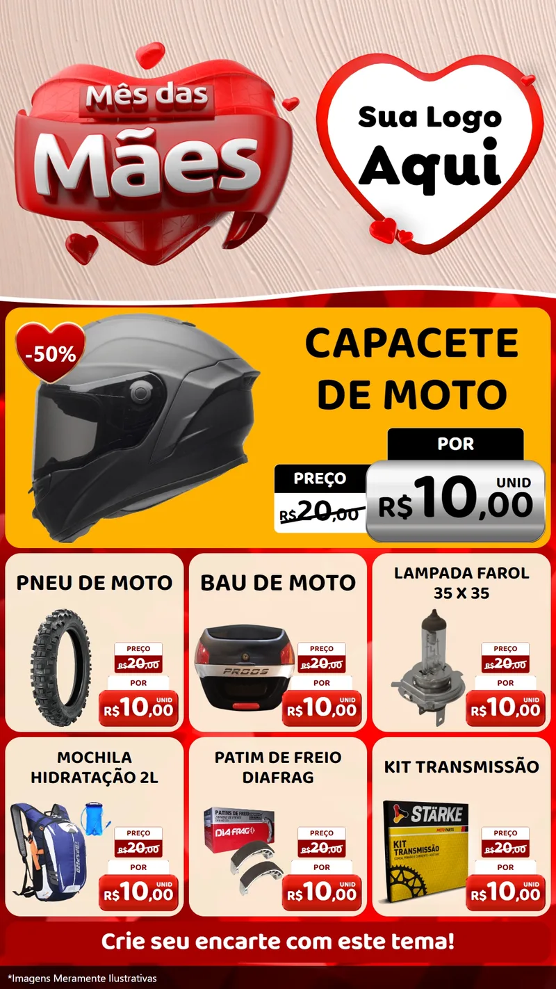 Modelo de Rede Social para Stories com o tema Mês das Mães para Moto peças