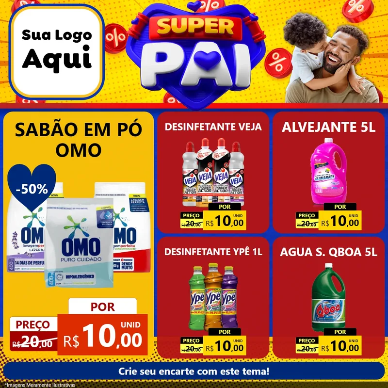 Modelo de Rede Social para Feed Facebook com o tema Super Pai para Produtos de Limpeza