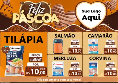 Modelo de Encarte para Encarte A4 Horizontal com o tema Feliz Páscoa para Peixaria