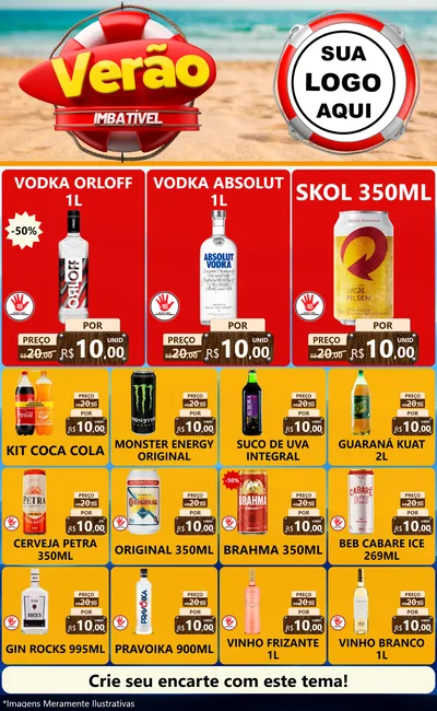Modelo de Encarte para Encarte Grande com o tema Verão Imbatível para Distribuidora de bebidas
