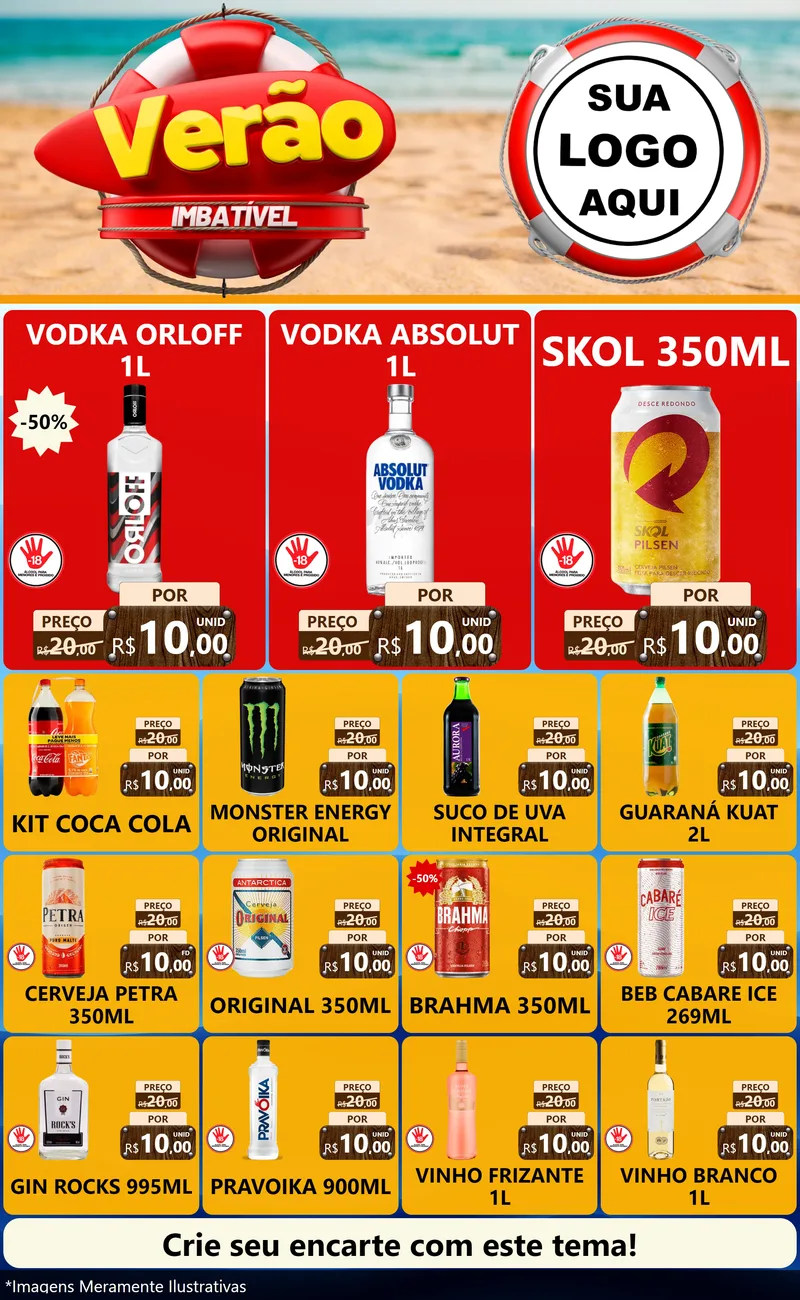 Modelo de Encarte para Encarte Grande com o tema Verão Imbatível para Distribuidora de bebidas