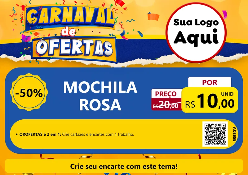Modelo de Cartaz para Cartaz A4 Horizontal com o tema Carnaval de Ofertas para Papelaria