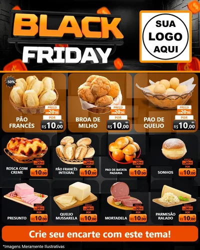 Modelo de Rede Social para Feed Instagram com o tema Black Friday para Padaria