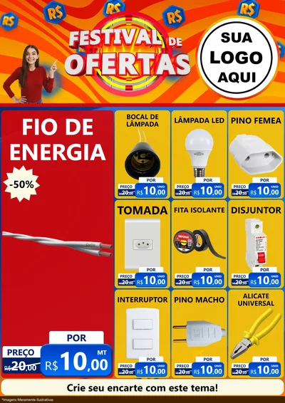 Modelo de Encarte para Encarte A4 Vertical com o tema Festival de Ofertas para Materiais Elétricos