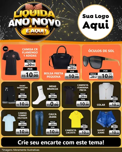 Modelo de Rede Social para Feed Instagram com o tema Liquida Ano Novo É Aqui! para Roupas e acessórios
