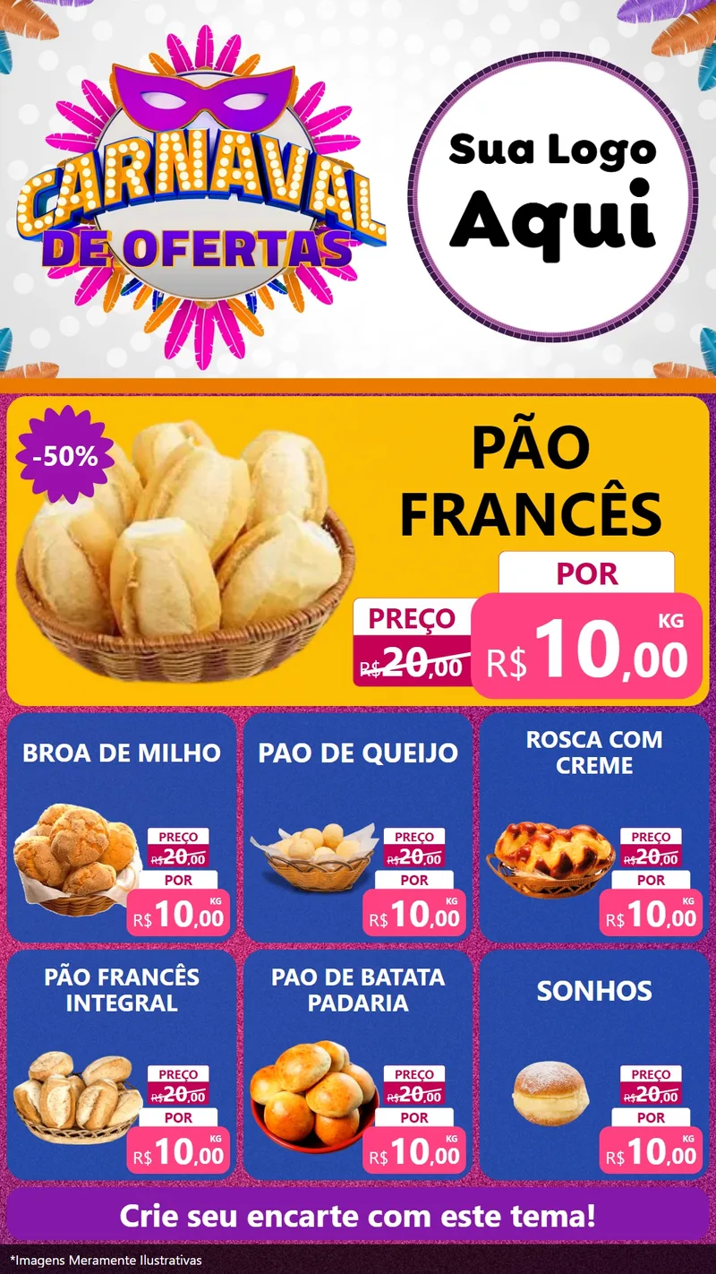 Modelo de Rede Social para Stories com o tema Carnaval de Ofertas para Padaria