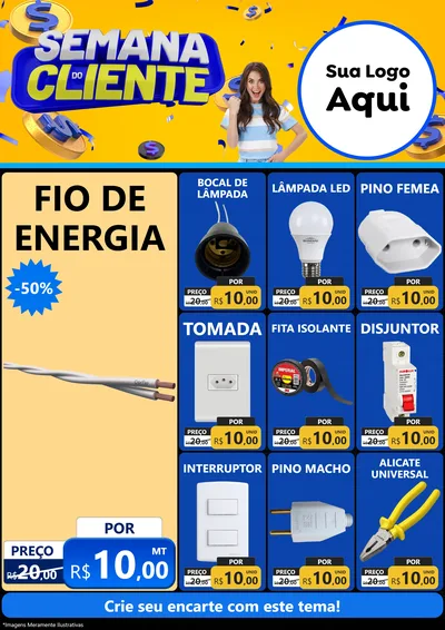 Modelo de Encarte para Encarte A4 Vertical com o tema Semana do Cliente para Materiais Elétricos