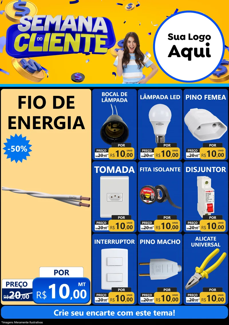 Modelo de Encarte para Encarte A4 Vertical com o tema Semana do Cliente para Materiais Elétricos