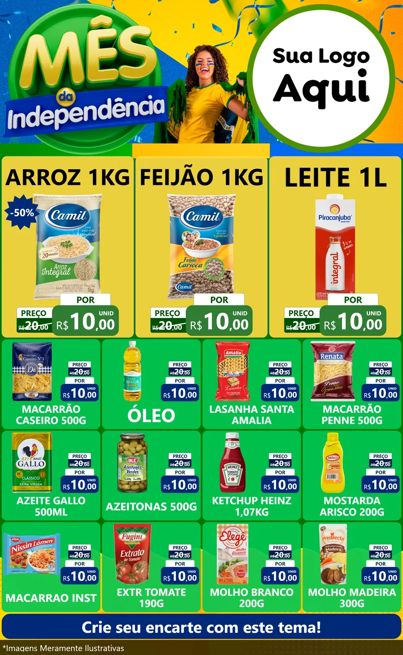 Modelo de Encarte para Encarte Grande com o tema Mês da Independência para Supermercado