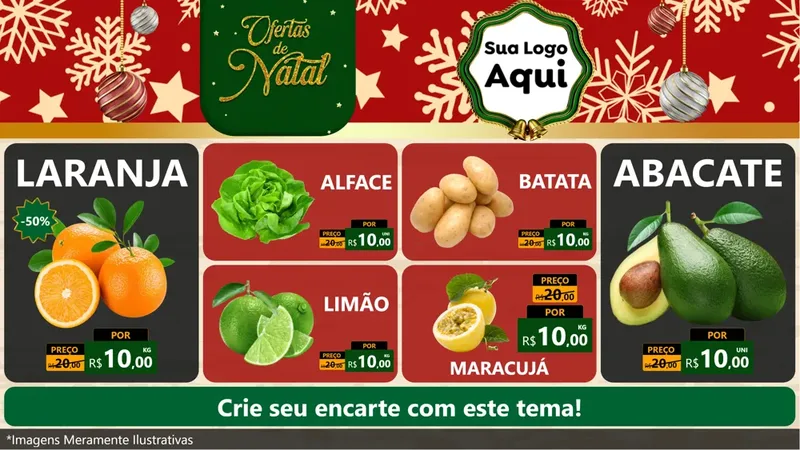 Modelo de TV para TV Horizontal com o tema Natal de Ofertas para Hortifrúti