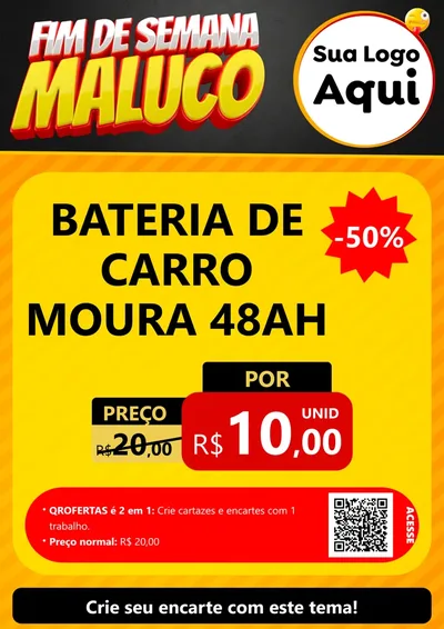 Modelo de Cartaz para Cartaz A4 Vertical com o tema Final de Semana Maluco para Baterias Elétricas
