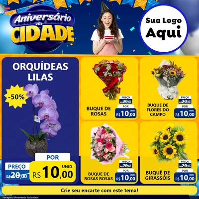 Modelo de Rede Social para Feed Facebook com o tema Aniversário da Cidade para Floricultura e jardim